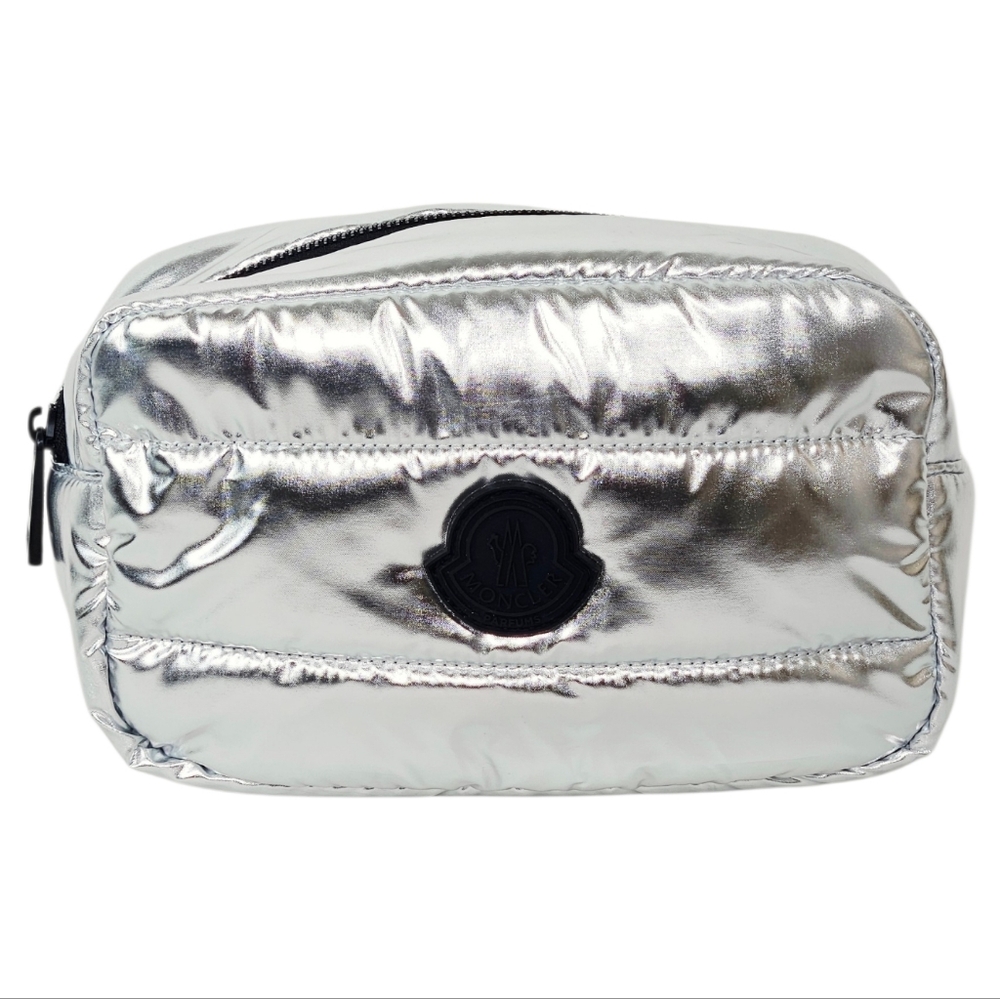 Moncler Parfums Quilted Metallic Silver Cosmetic Travel Pouch - Picture 2 of 12